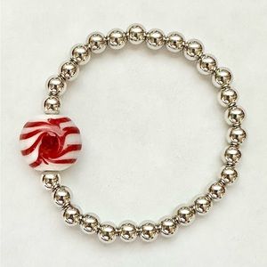 Peppermint Christmas Bracelet Holiday Jewelry Beaded Glass Gift Accessory